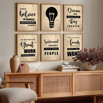 Motivational Quotes Framed Posters for Home Living Room Bedroom and Office Wall Decor Set of 6