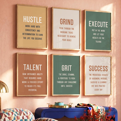 Dream Big Modern Typography Motivational Quotes Wall Art Set of 6 Framed Prints