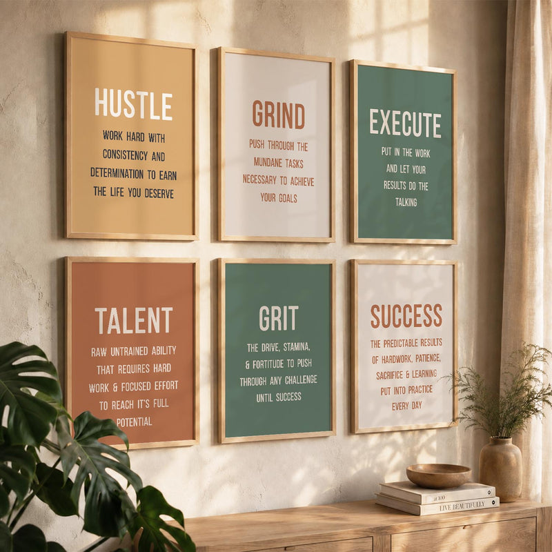 Dream Big Modern Typography Motivational Quotes Wall Art Set of 6 Framed Prints