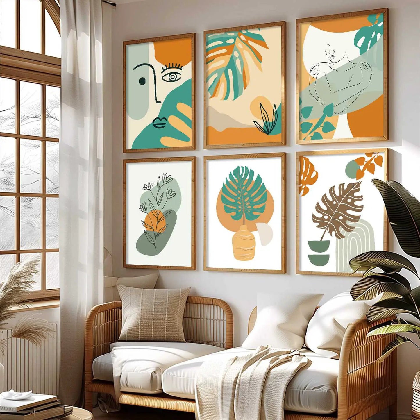 Minimal Boho Art Framed Posters for Home Living Room Bedroom and Office Wall Decor Set of 6