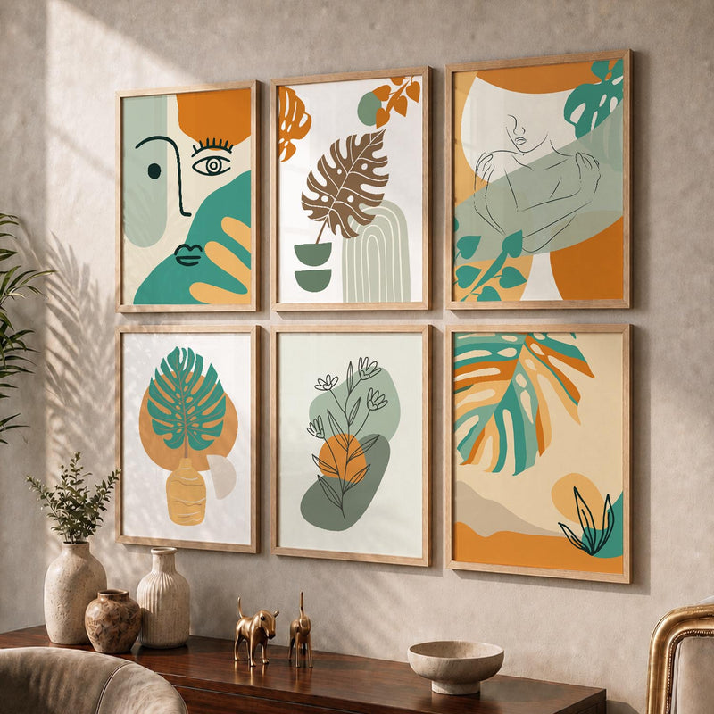 Minimal Boho Art Framed Posters for Home Living Room Bedroom and Office Wall Decor Set of 6
