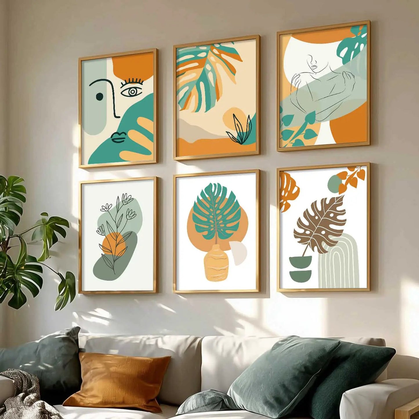 Minimal Boho Art Framed Posters for Home Living Room Bedroom and Office Wall Decor Set of 6