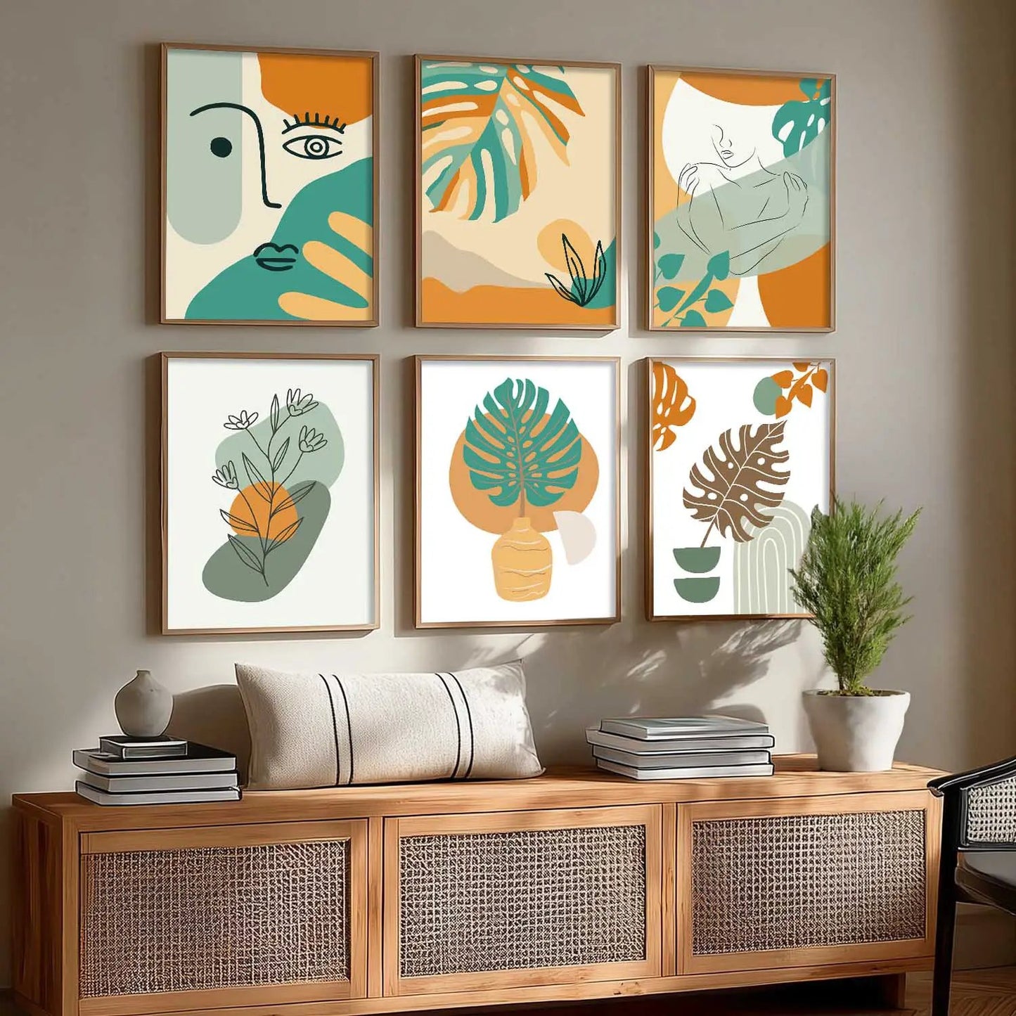 Minimal Boho Art Framed Posters for Home Living Room Bedroom and Office Wall Decor Set of 6
