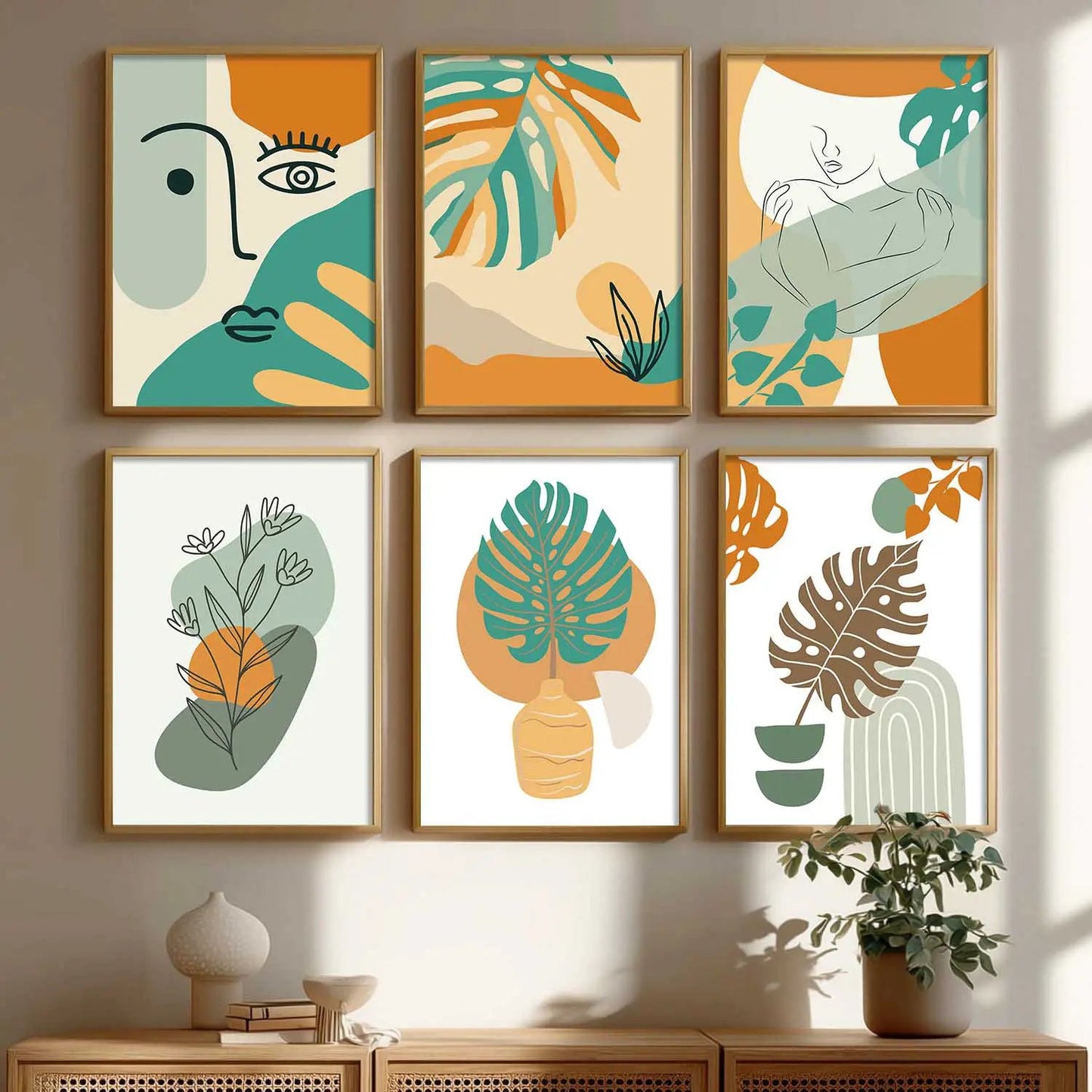 Minimal Boho Art Framed Posters for Home Living Room Bedroom and Office Wall Decor Set of 6