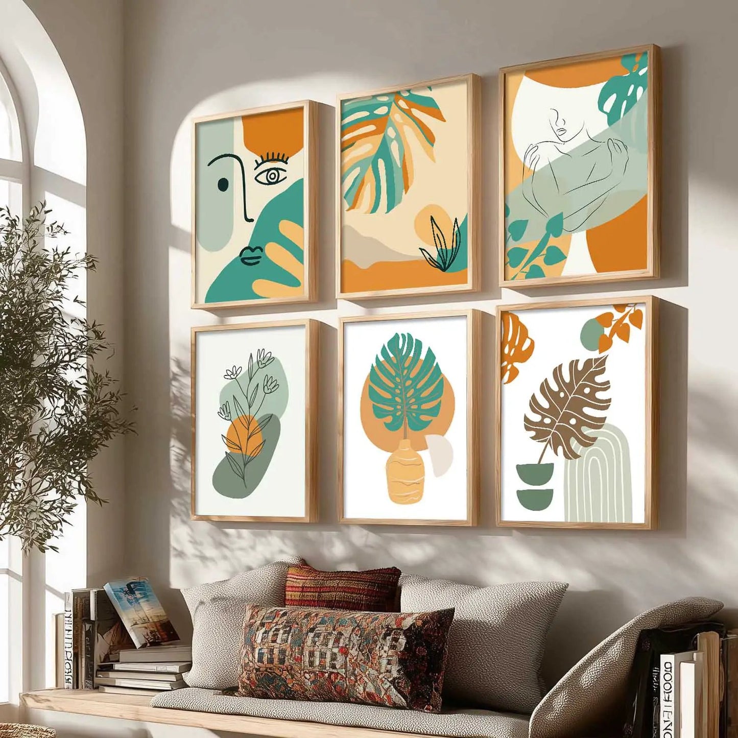 Minimal Boho Art Framed Posters for Home Living Room Bedroom and Office Wall Decor Set of 6