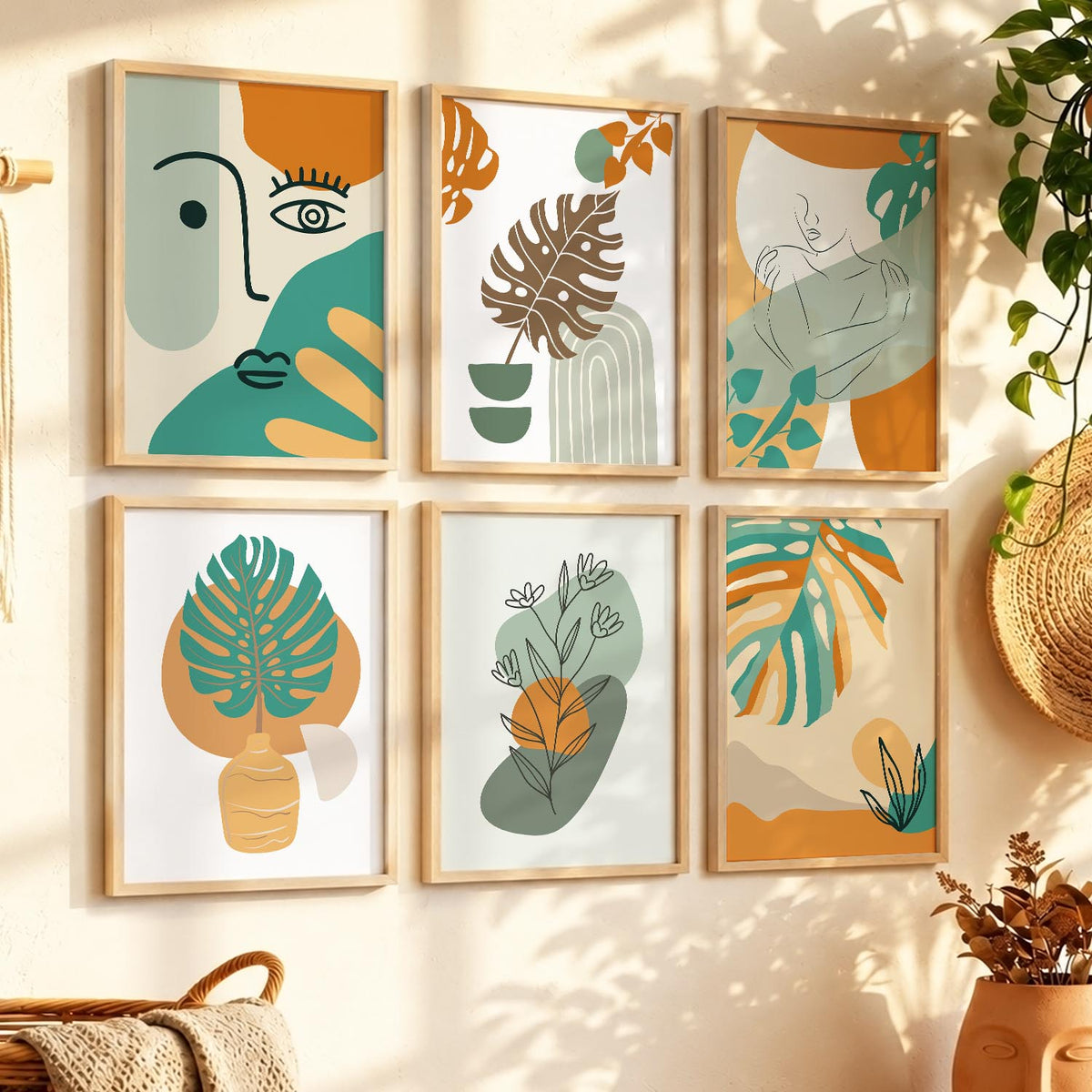 Minimal Boho Art Framed Posters for Home Living Room Bedroom and Office Wall Decor Set of 6