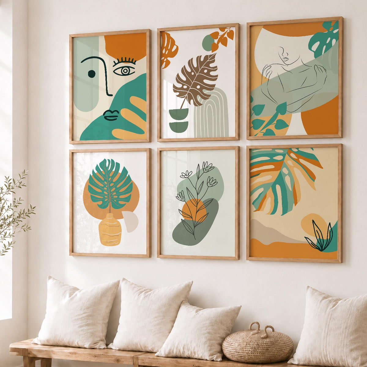 Minimal Boho Art Framed Posters for Home Living Room Bedroom and Office Wall Decor Set of 6