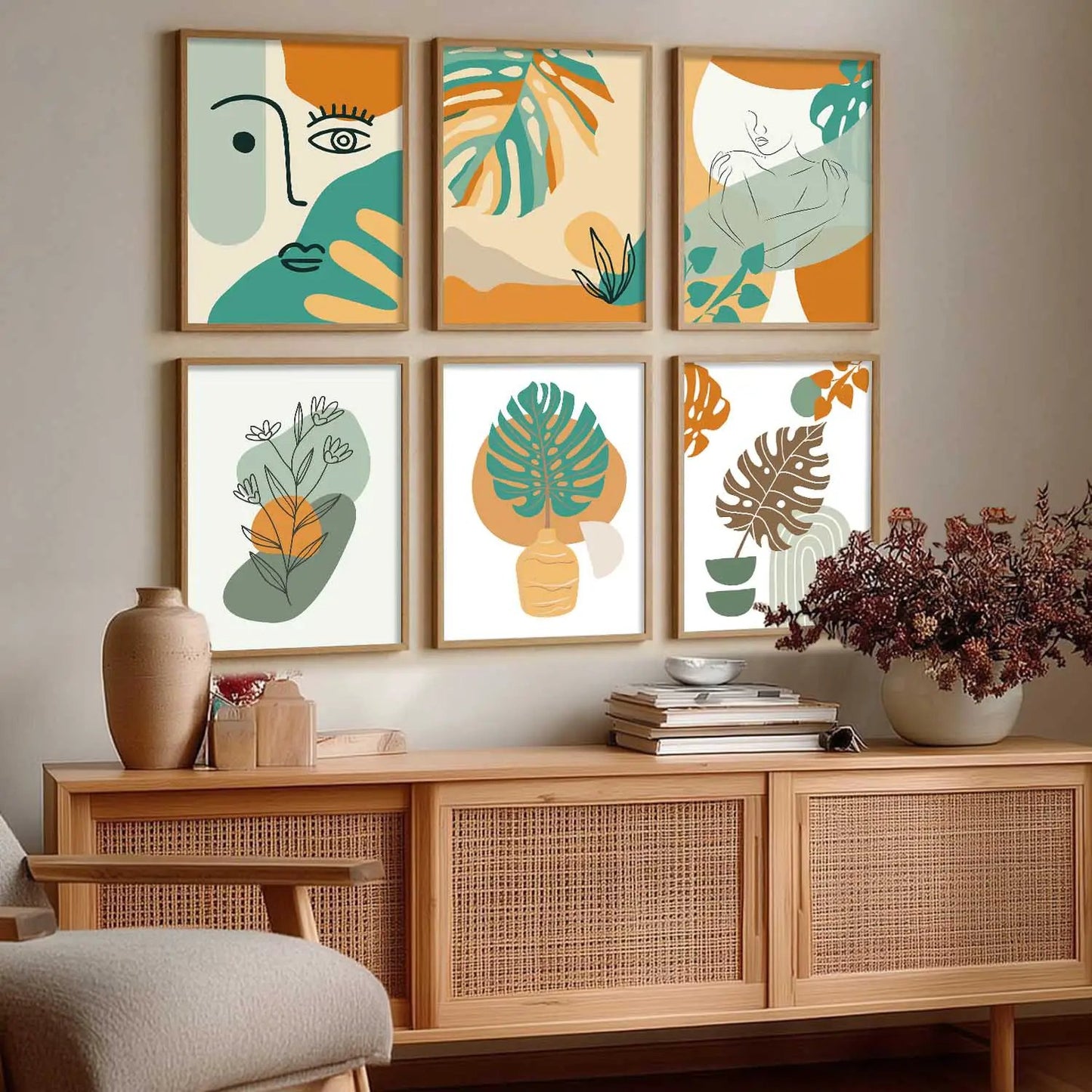 Minimal Boho Art Framed Posters for Home Living Room Bedroom and Office Wall Decor Set of 6