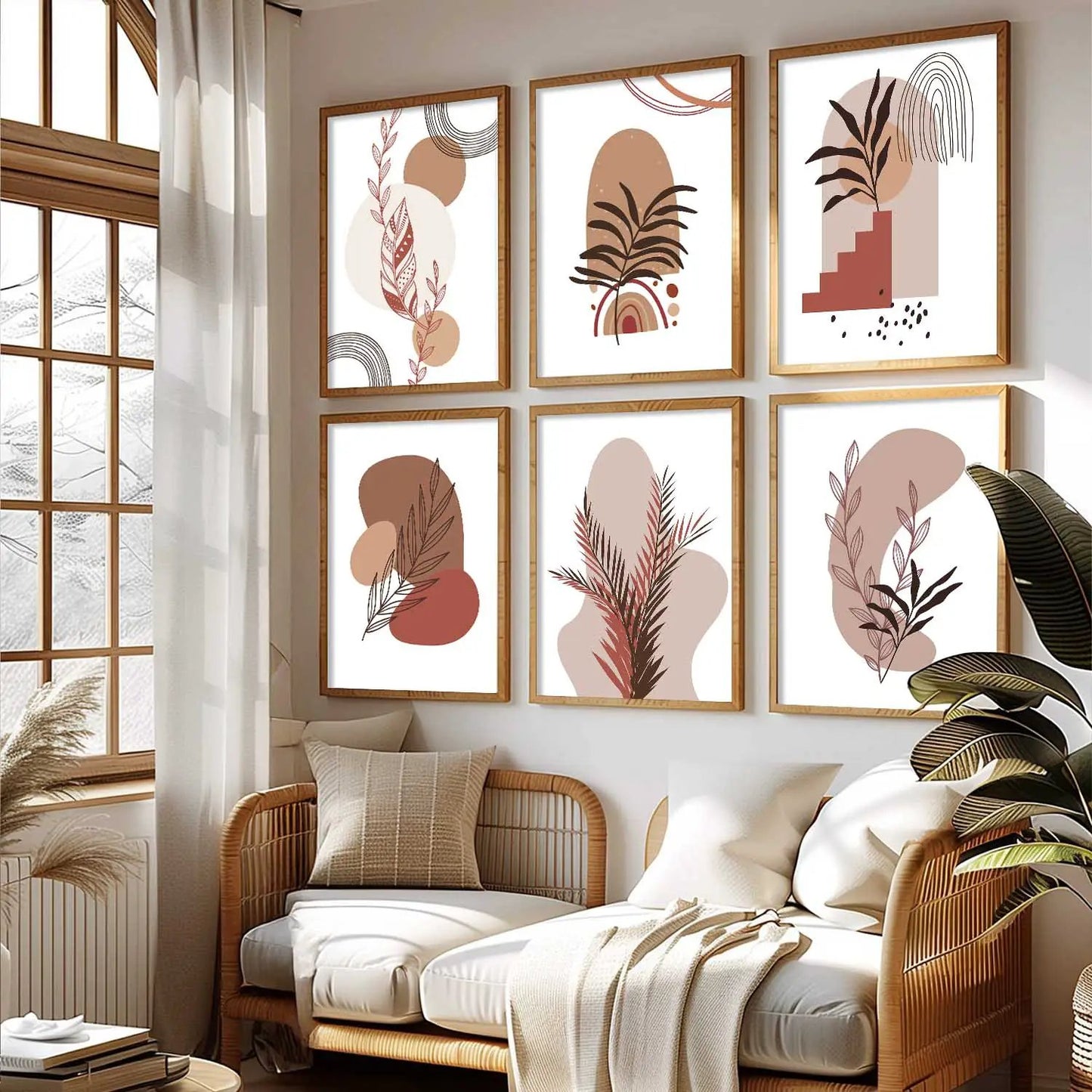 Minimal Boho Art Framed Posters for Home Living Room Bedroom and Office Wall Decor Set of 6