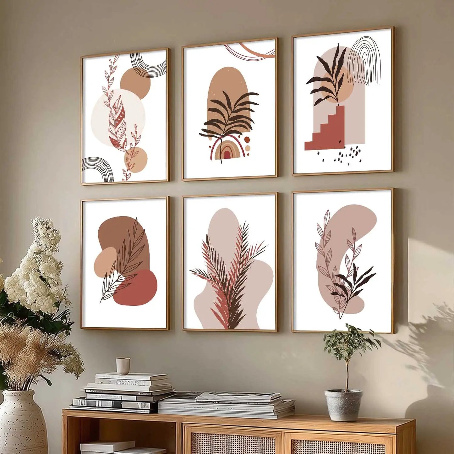 Minimal Boho Art Framed Posters for Home Living Room Bedroom and Office Wall Decor Set of 6