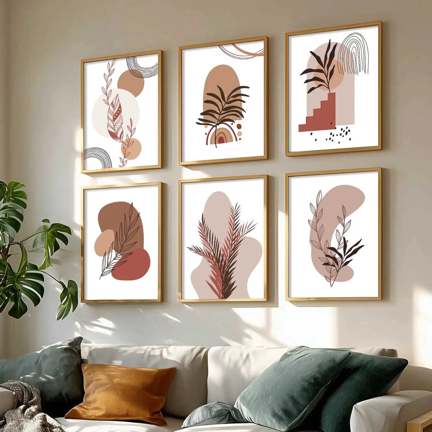 Minimal Boho Art Framed Posters for Home Living Room Bedroom and Office Wall Decor Set of 6