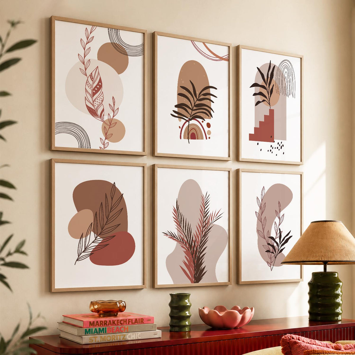 Minimal Boho Art Framed Posters for Home Living Room Bedroom and Office Wall Decor Set of 6