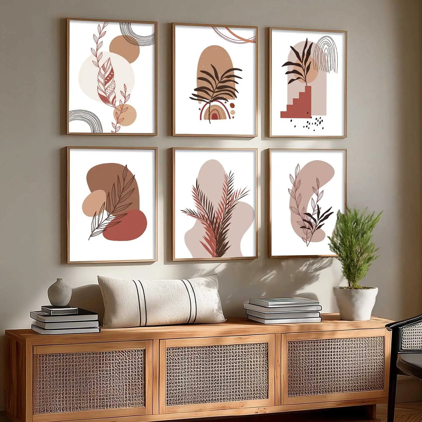 Minimal Boho Art Framed Posters for Home Living Room Bedroom and Office Wall Decor Set of 6