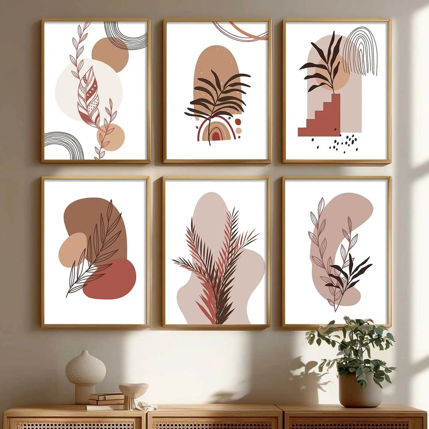 Minimal Boho Art Framed Posters for Home Living Room Bedroom and Office Wall Decor Set of 6