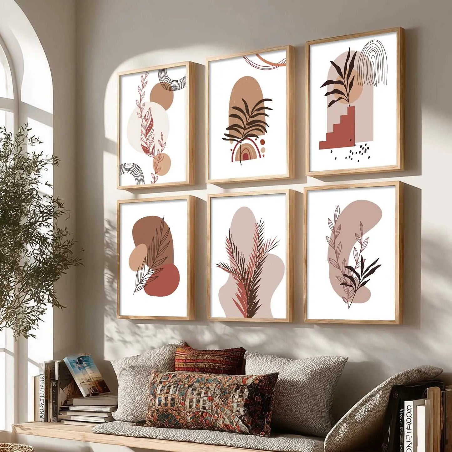 Minimal Boho Art Framed Posters for Home Living Room Bedroom and Office Wall Decor Set of 6