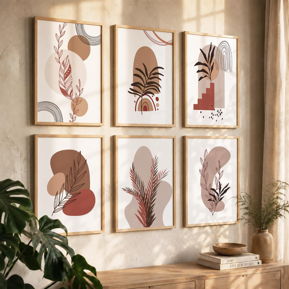 Minimal Boho Art Framed Posters for Home Living Room Bedroom and Office Wall Decor Set of 6