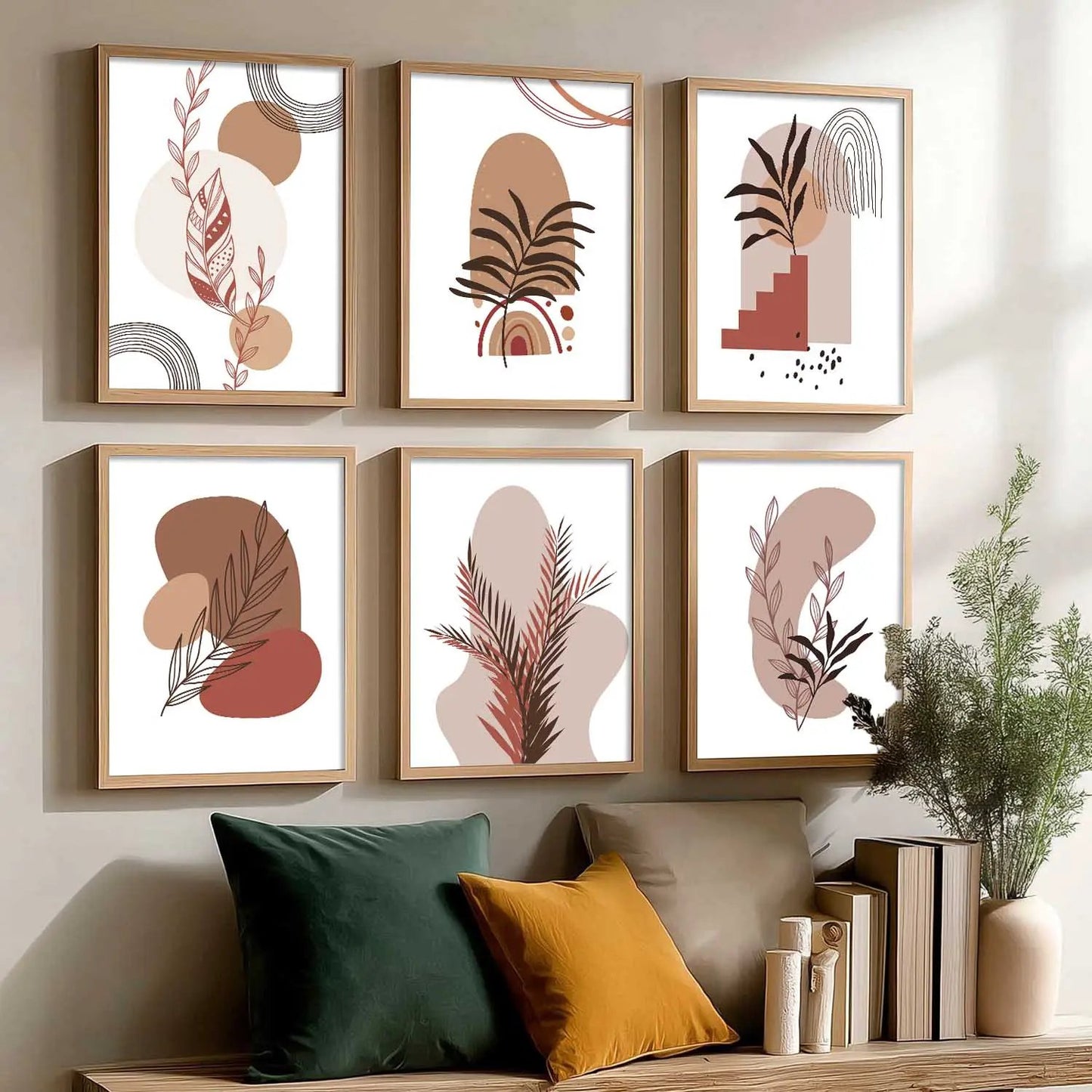 Minimal Boho Art Framed Posters for Home Living Room Bedroom and Office Wall Decor Set of 6