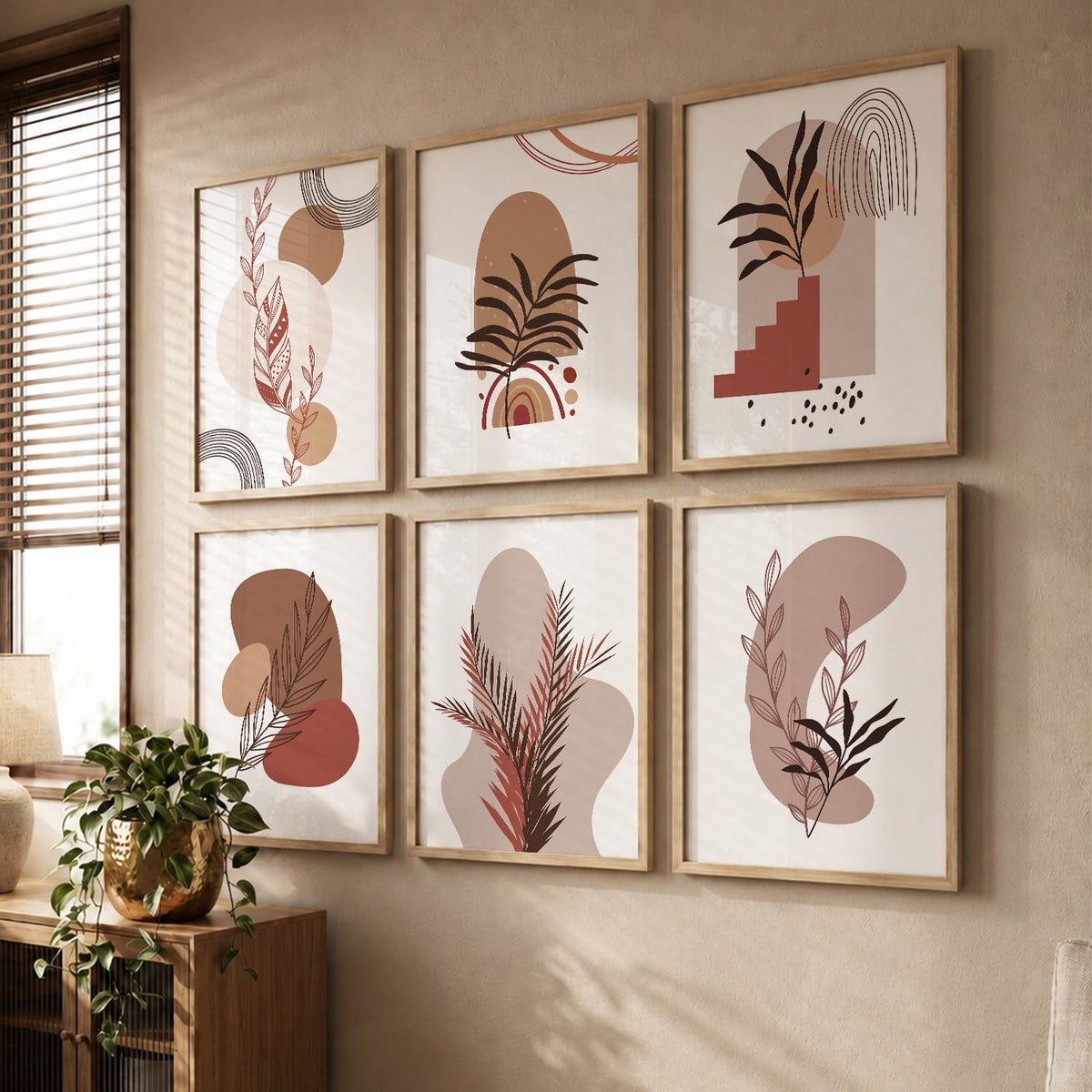 Minimal Boho Art Framed Posters for Home Living Room Bedroom and Office Wall Decor Set of 6