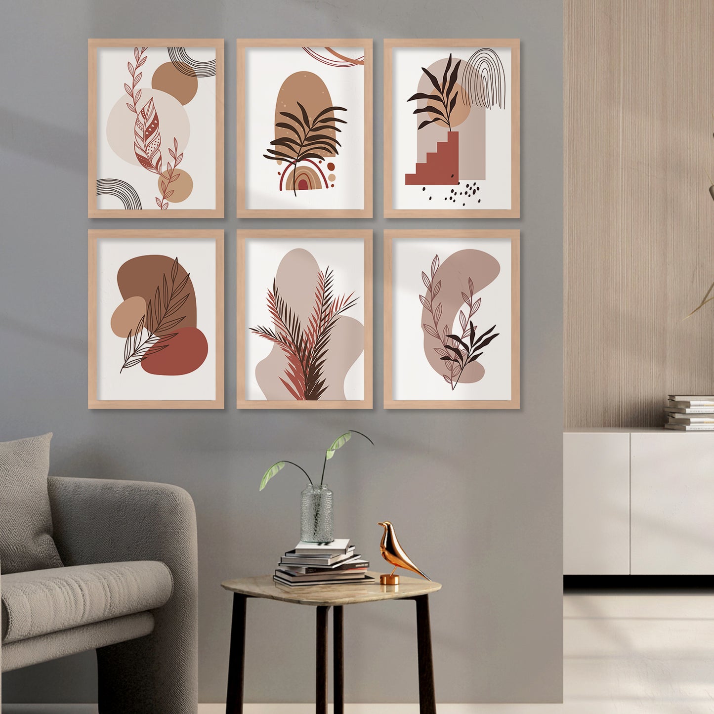 Minimal Boho Art Framed Posters for Home Living Room Bedroom and Office Wall Decor Set of 6