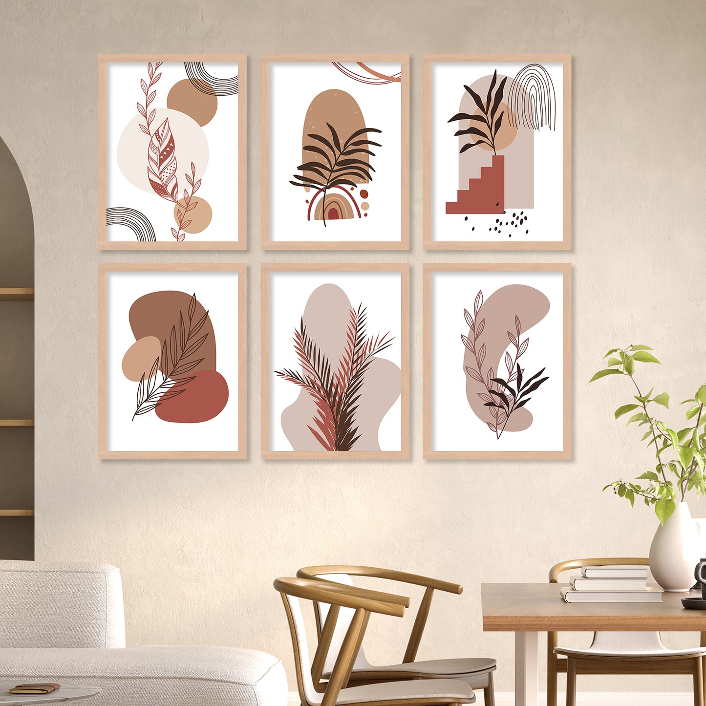 Minimal Boho Art Framed Posters for Home Living Room Bedroom and Office Wall Decor Set of 6