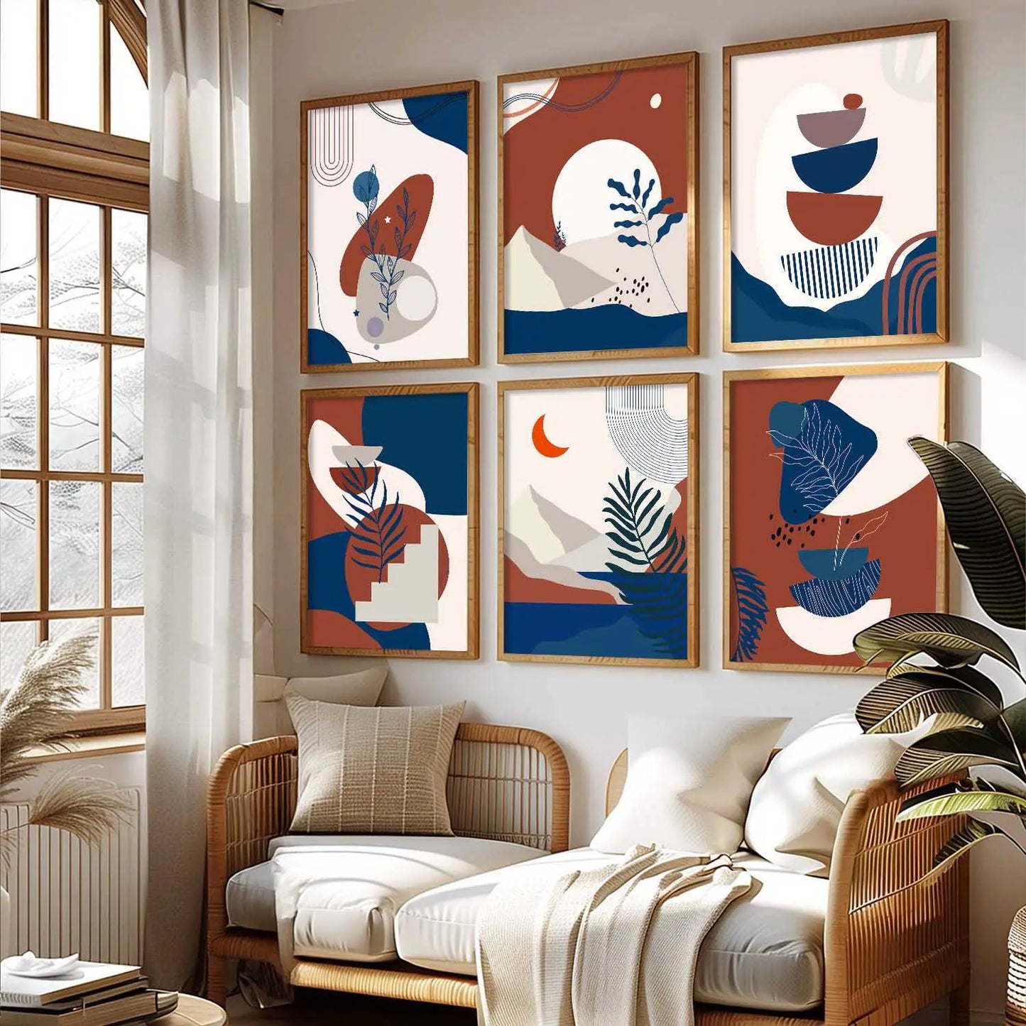 Minimal Boho Art Framed Posters for Home Living Room Bedroom and Office Wall Decor Set of 6