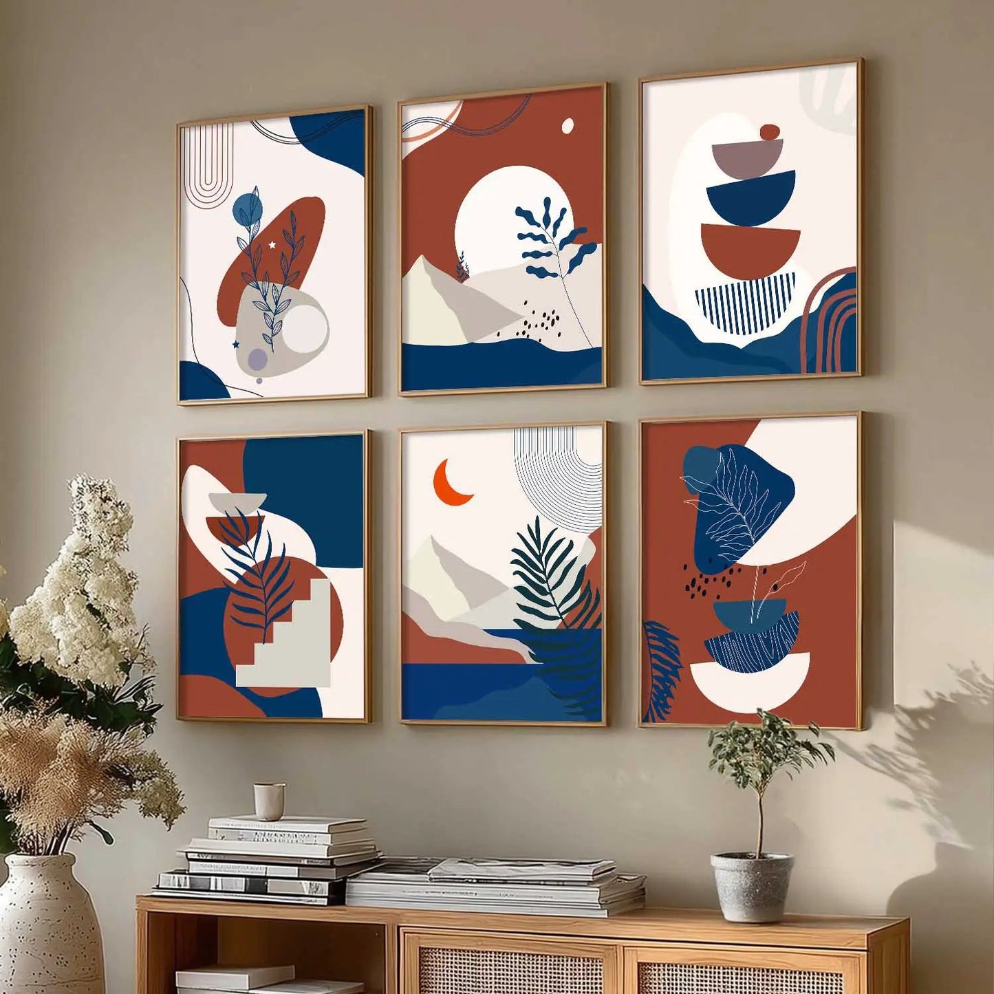 Minimal Boho Art Framed Posters for Home Living Room Bedroom and Office Wall Decor Set of 6