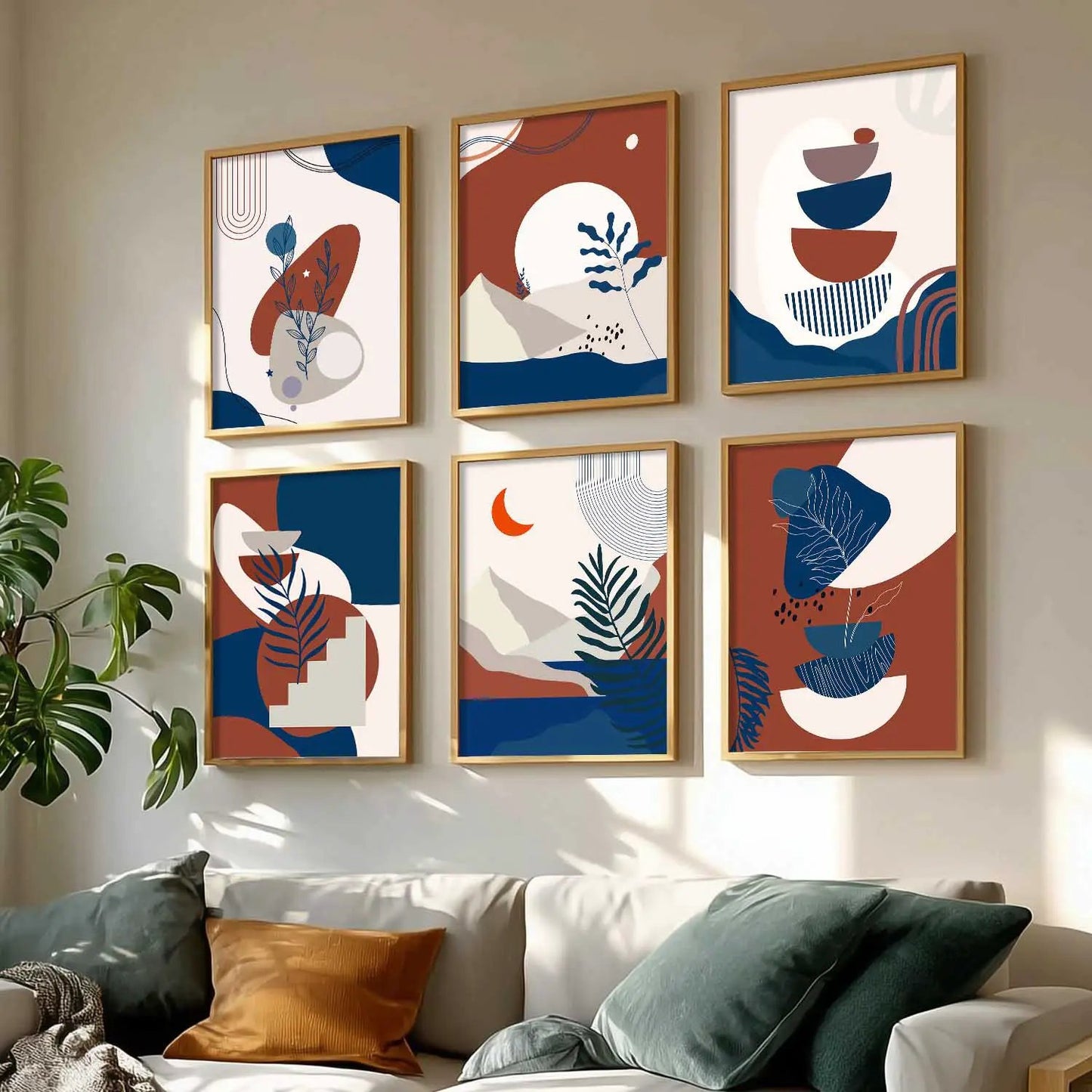 Minimal Boho Art Framed Posters for Home Living Room Bedroom and Office Wall Decor Set of 6