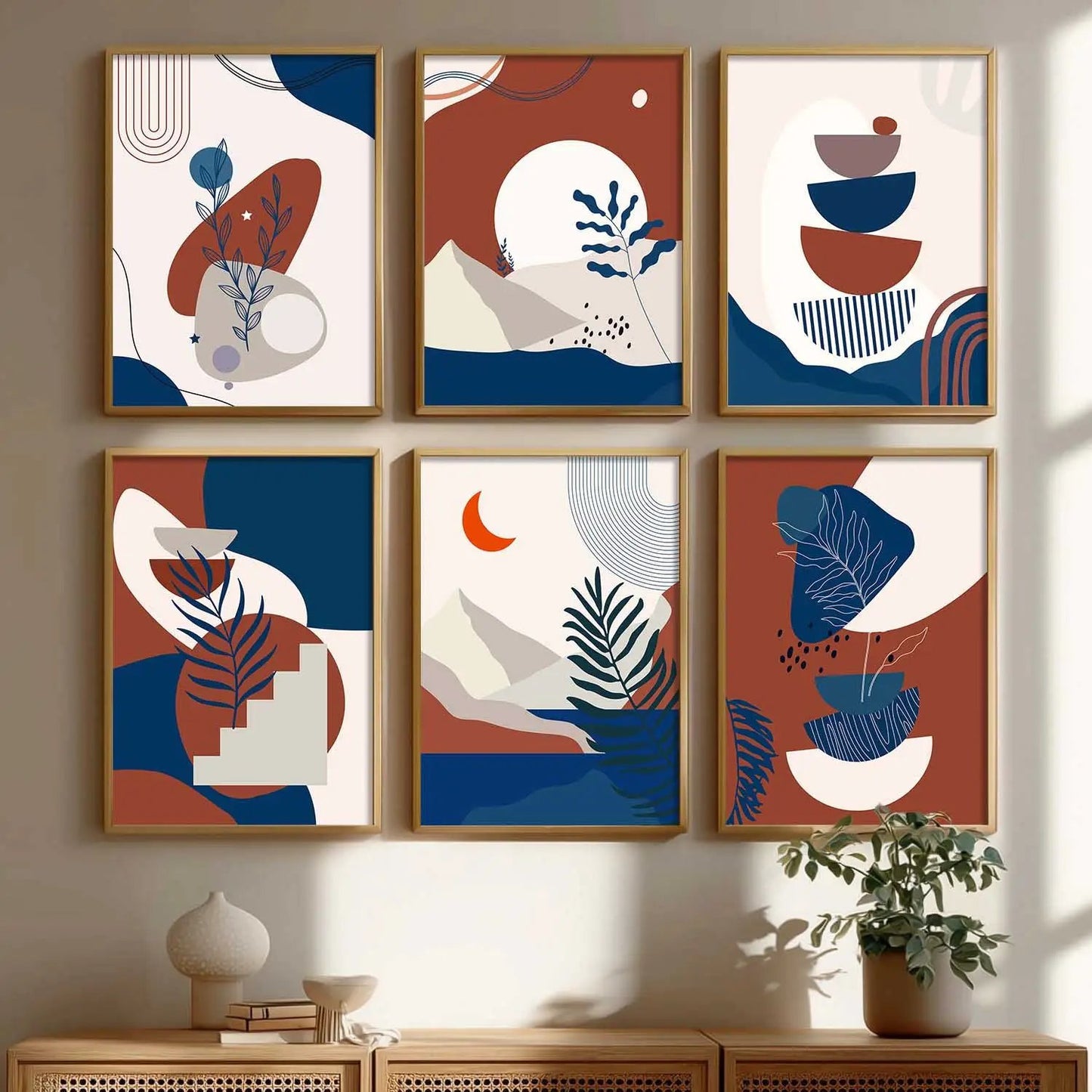 Minimal Boho Art Framed Posters for Home Living Room Bedroom and Office Wall Decor Set of 6