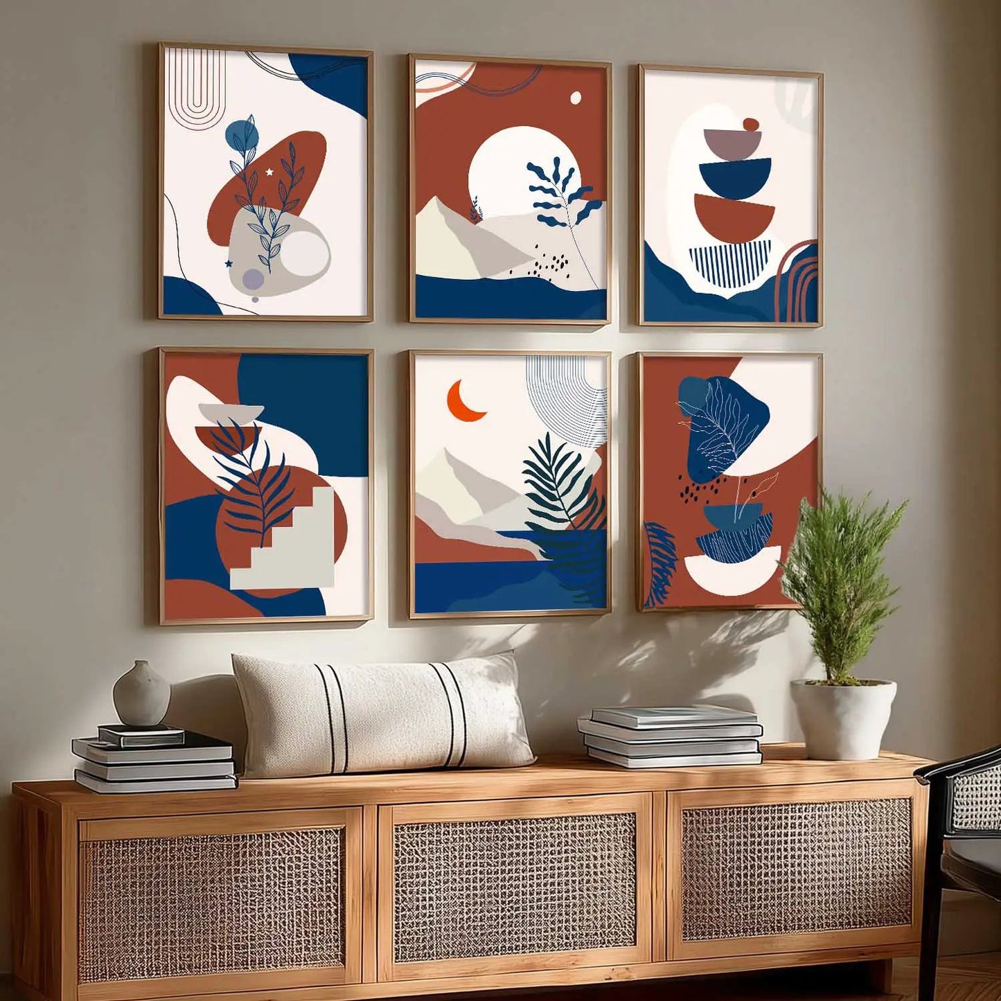 Minimal Boho Art Framed Posters for Home Living Room Bedroom and Office Wall Decor Set of 6