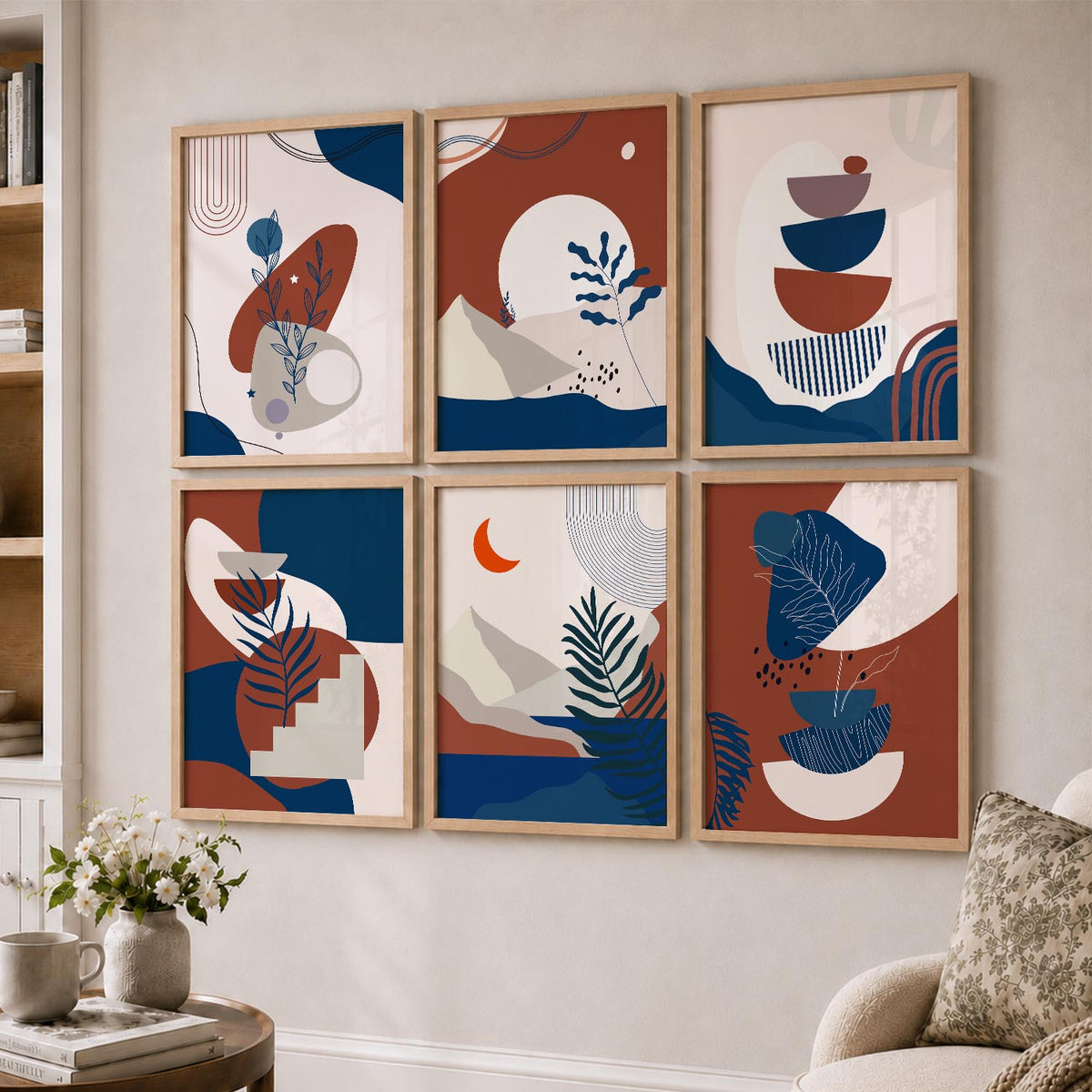 Minimal Boho Art Framed Posters for Home Living Room Bedroom and Office Wall Decor Set of 6