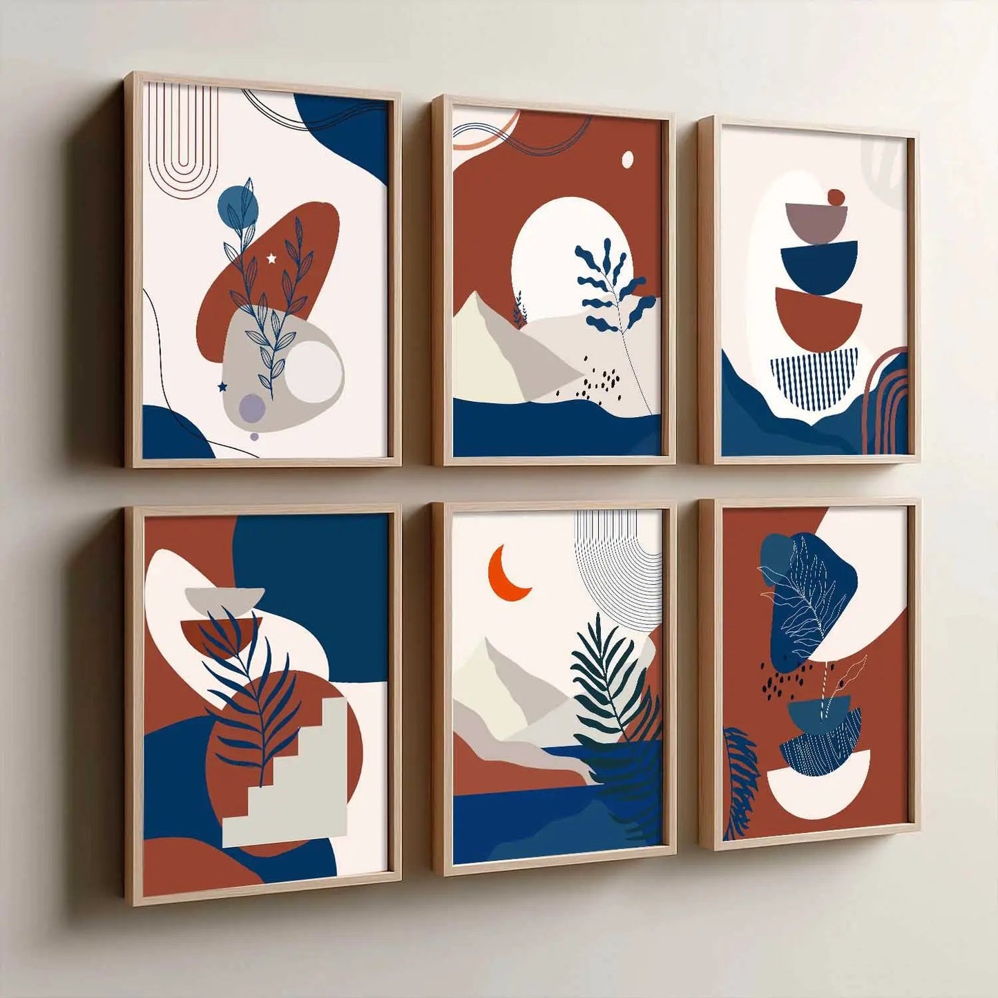 Minimal Boho Art Framed Posters for Home Living Room Bedroom and Office Wall Decor Set of 6