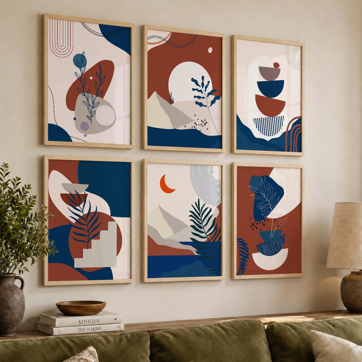 Minimal Boho Art Framed Posters for Home Living Room Bedroom and Office Wall Decor Set of 6
