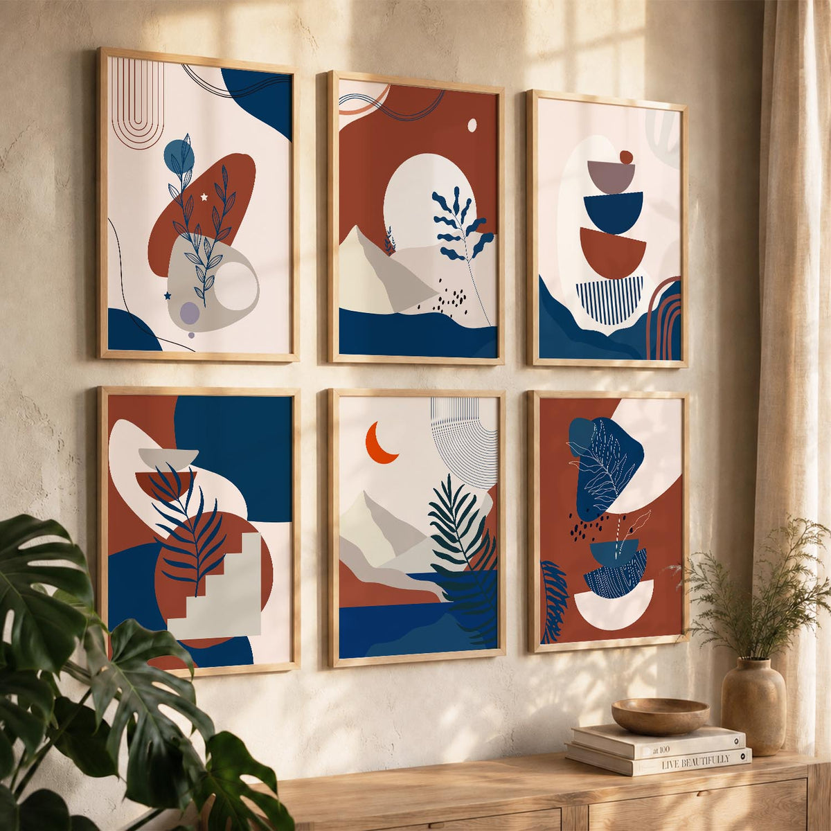 Minimal Boho Art Framed Posters for Home Living Room Bedroom and Office Wall Decor Set of 6