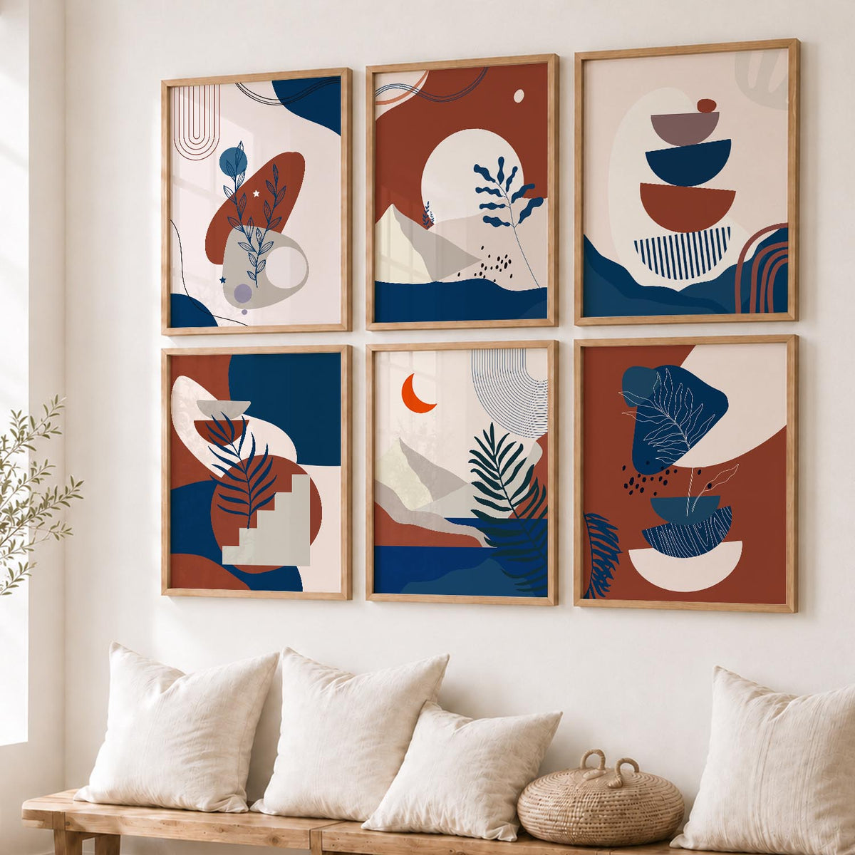 Minimal Boho Art Framed Posters for Home Living Room Bedroom and Office Wall Decor Set of 6