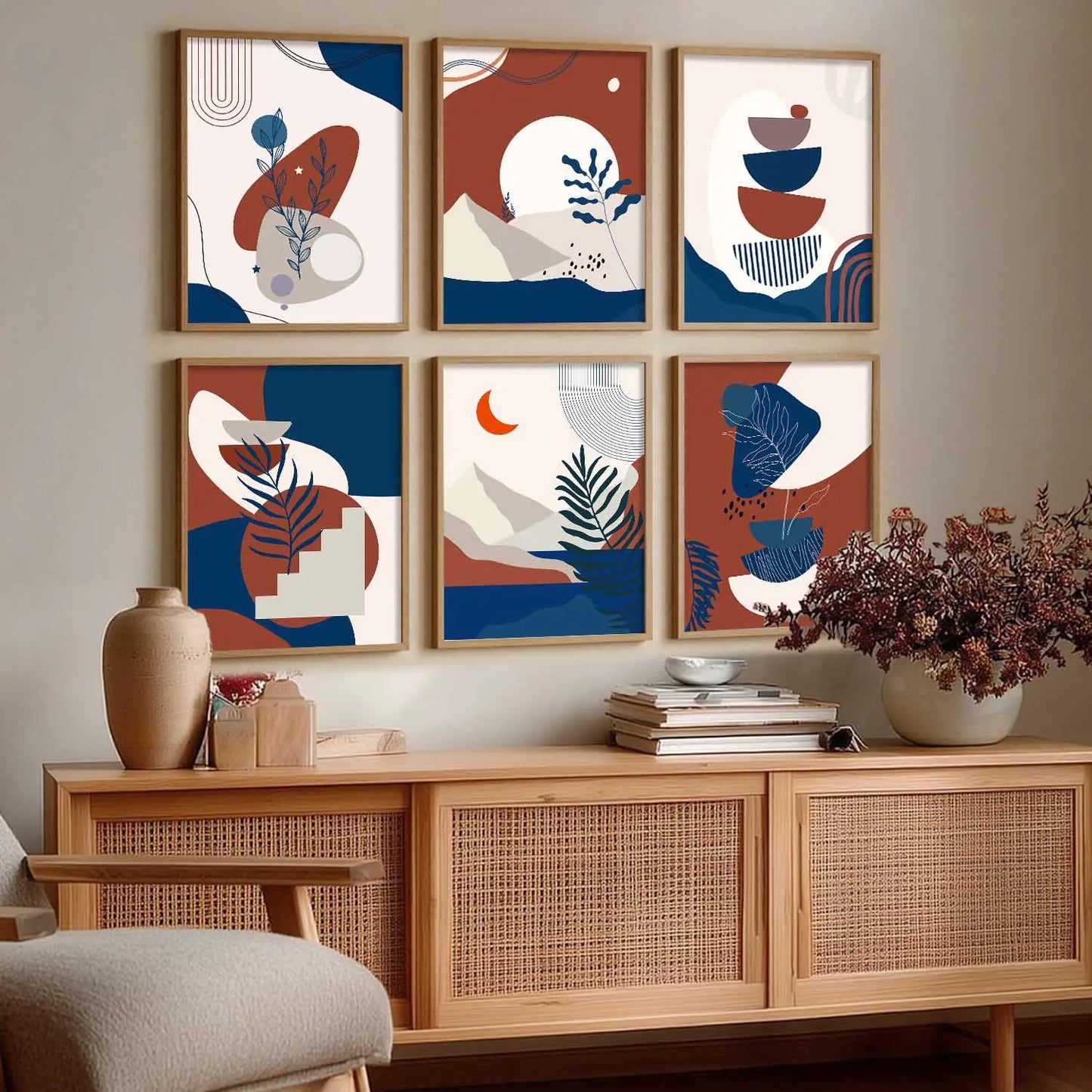 Minimal Boho Art Framed Posters for Home Living Room Bedroom and Office Wall Decor Set of 6