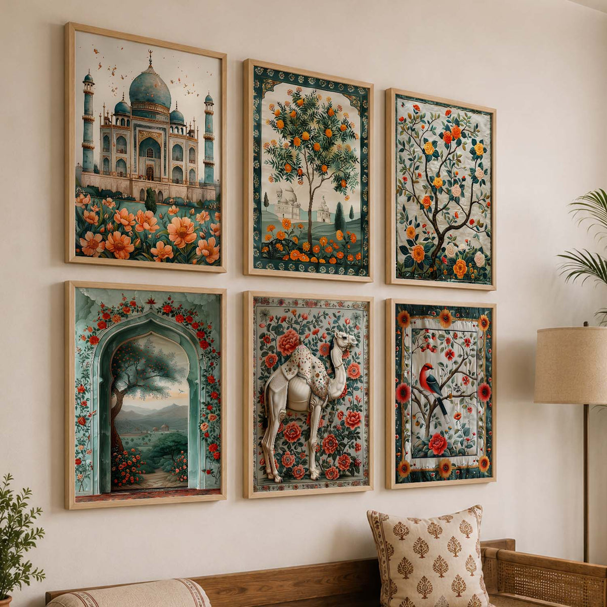 Traditional Indian Inspired Madhubani Art Prints with Frame for Living Room Bedroom Home and Office Wall Décor Set of 6