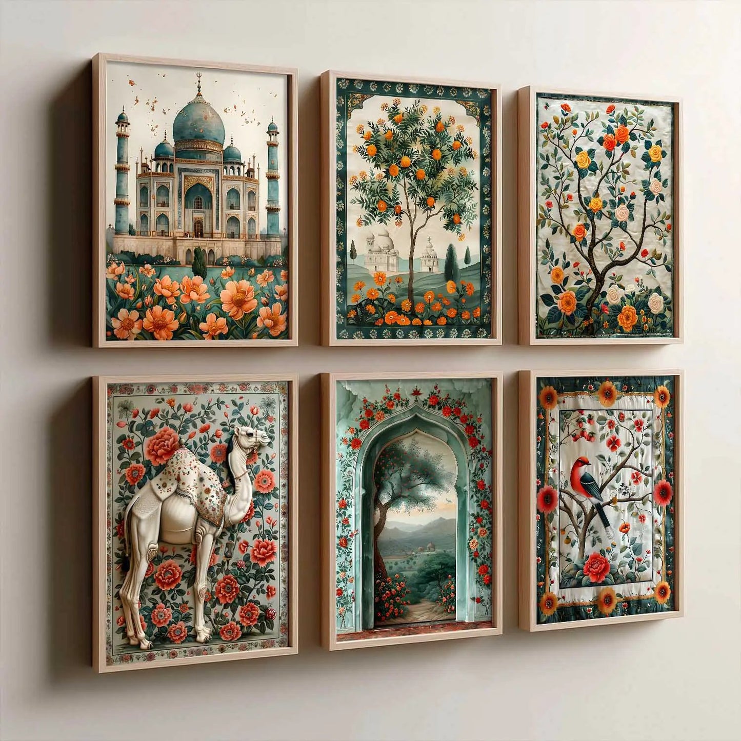 Traditional Indian Inspired Madhubani Art Prints with Frame for Living Room Bedroom Home and Office Wall Décor Set of 6