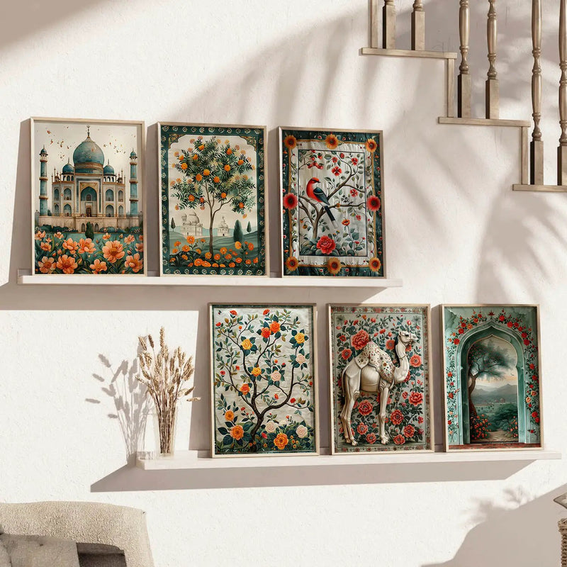 Traditional Indian Inspired Madhubani Art Prints with Frame for Living Room Bedroom Home and Office Wall Décor Set of 6