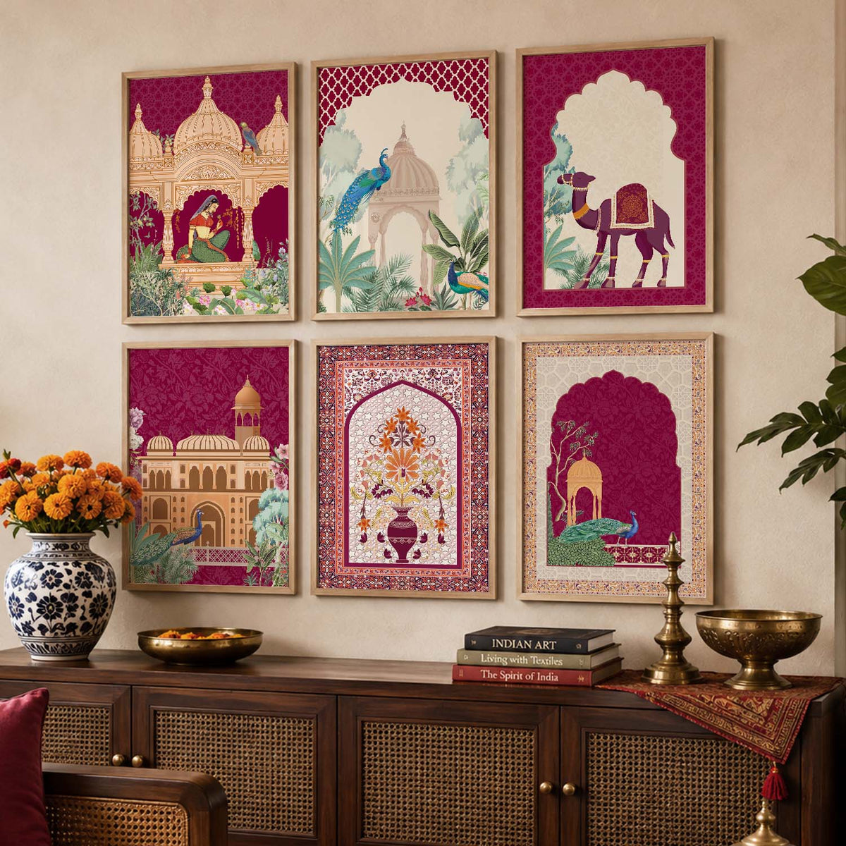 Traditional Indian Inspired Madhubani Art Prints with Frame for Living Room