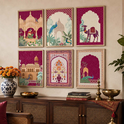 Traditional Indian Inspired Madhubani Art Prints with Frame for Living Room