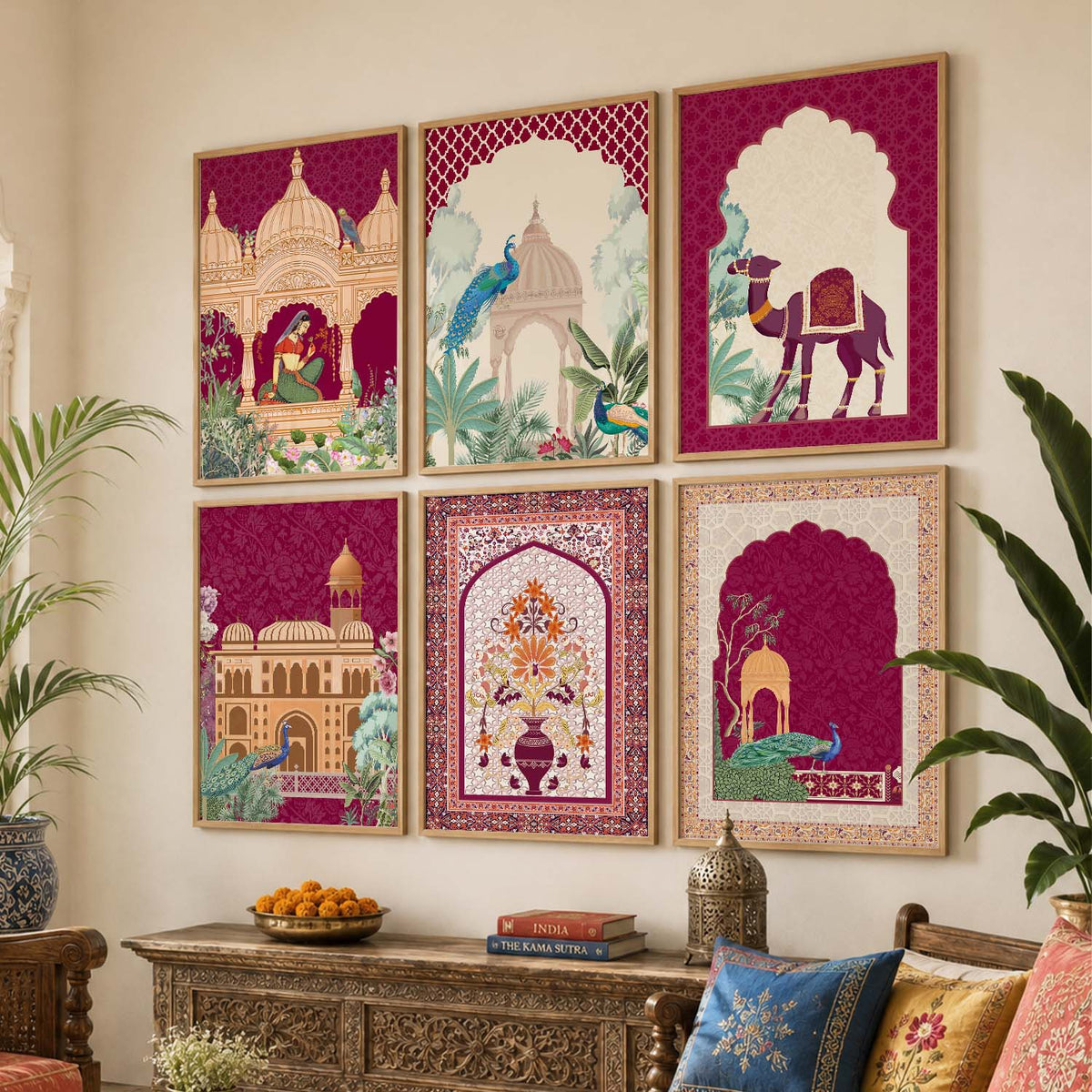 Traditional Indian Inspired Madhubani Art Prints with Frame for Living Room