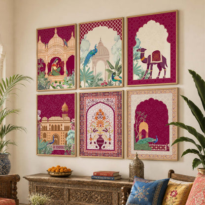 Traditional Indian Inspired Madhubani Art Prints with Frame for Living Room