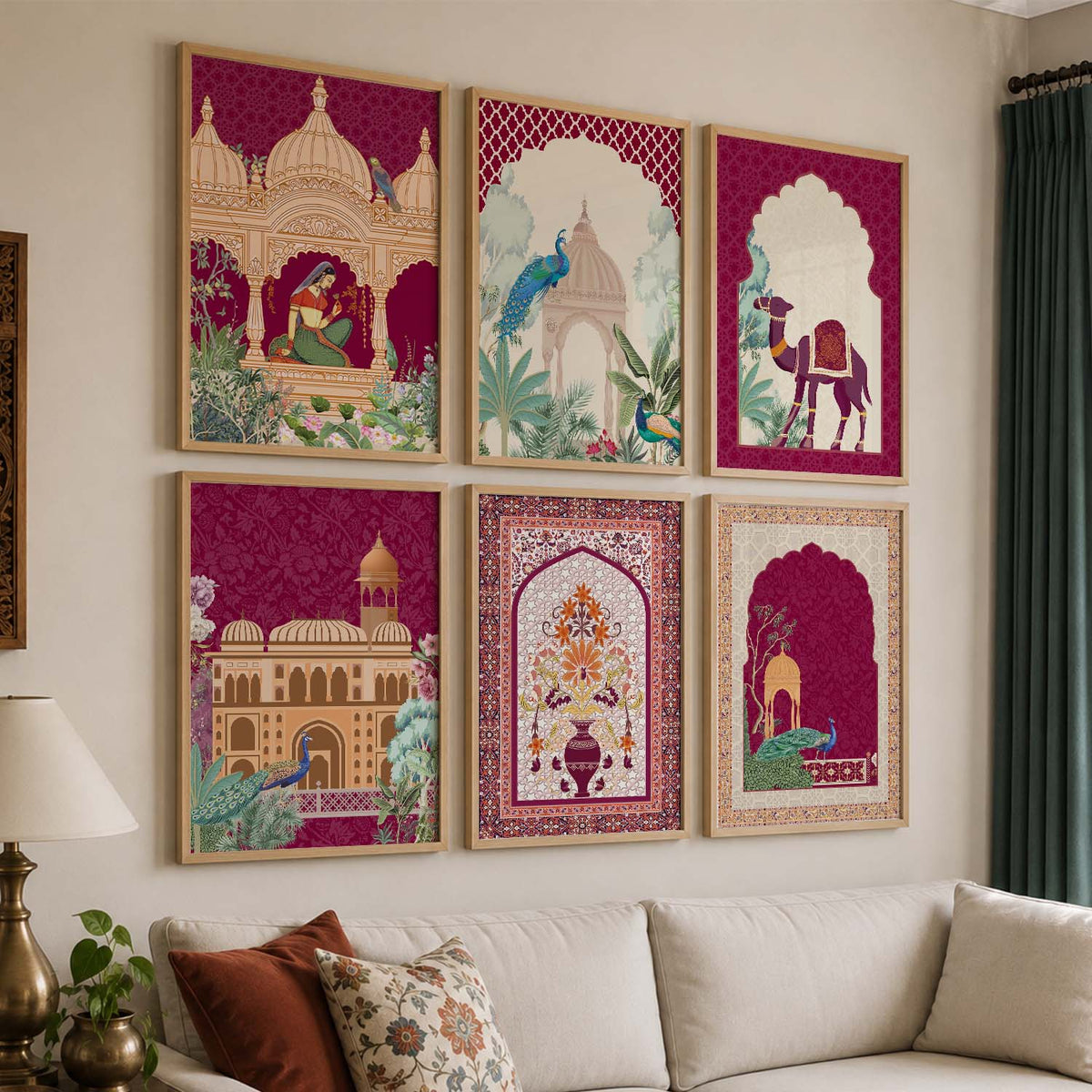 Traditional Indian Inspired Madhubani Art Prints with Frame for Living Room