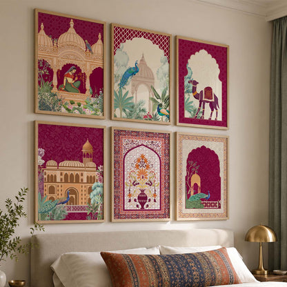 Traditional Indian Inspired Madhubani Art Prints with Frame for Living Room
