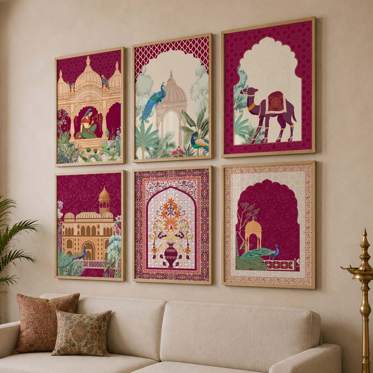 Traditional Indian Inspired Madhubani Art Prints with Frame for Living Room