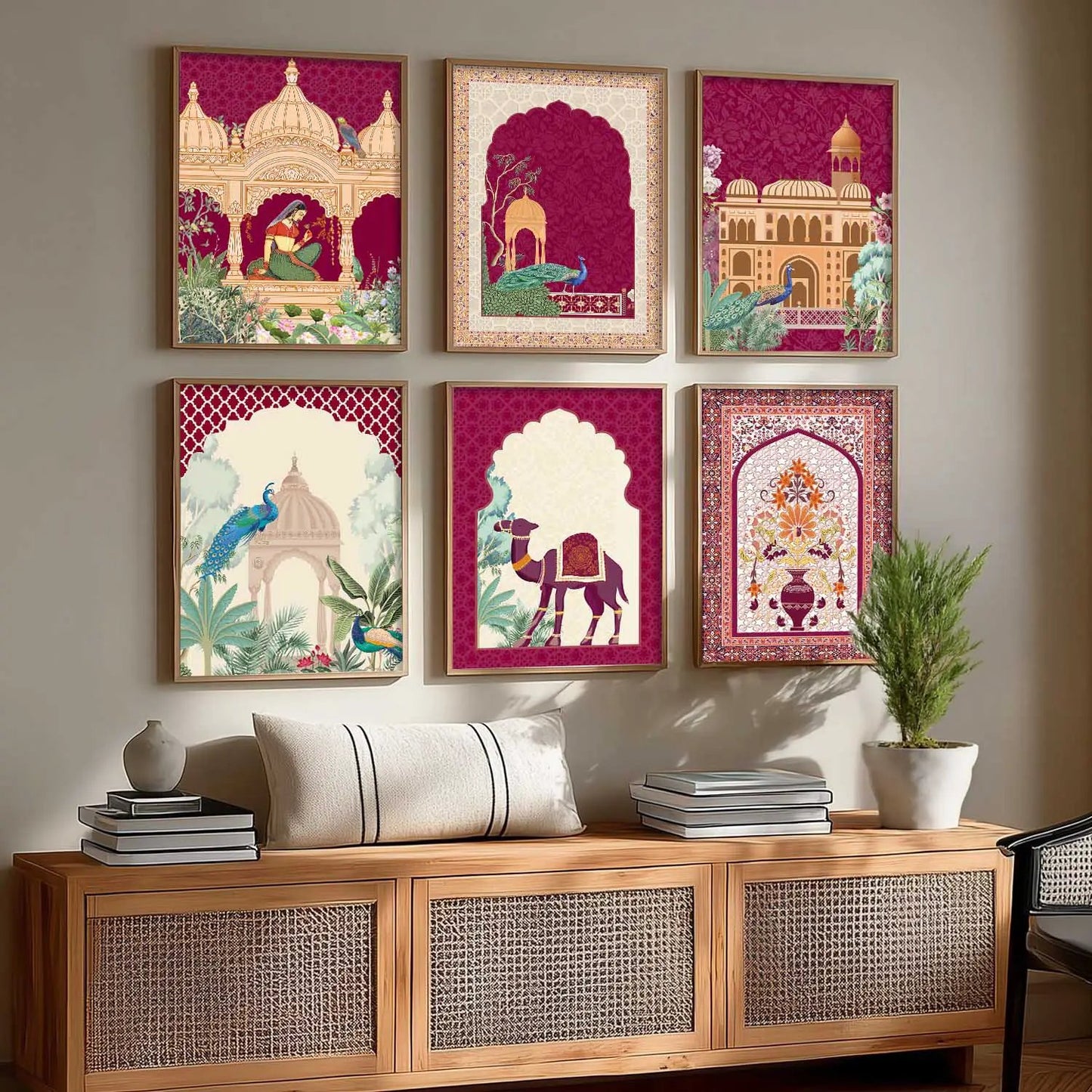 Traditional Indian Inspired Madhubani Art Prints with Frame for Living Room