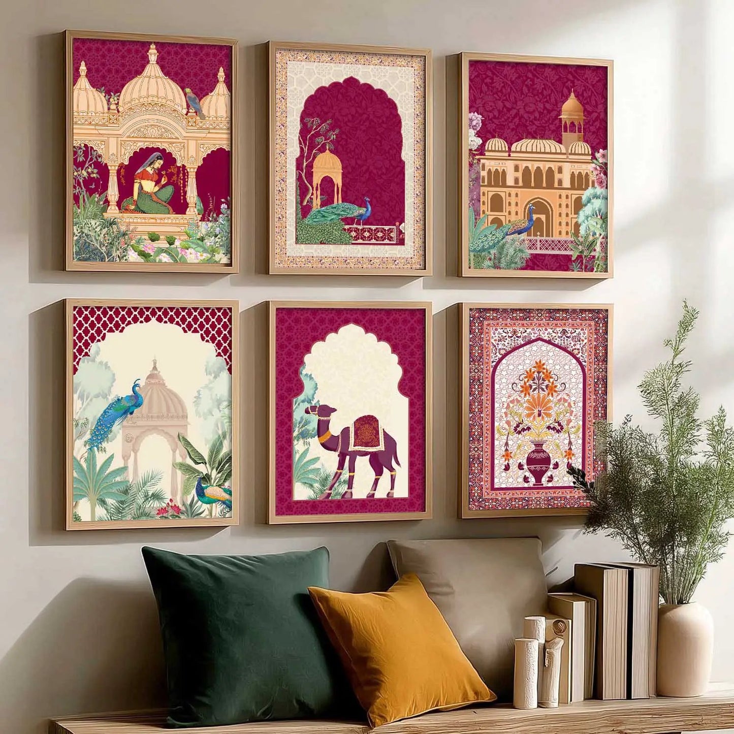Traditional Indian Inspired Madhubani Art Prints with Frame for Living Room