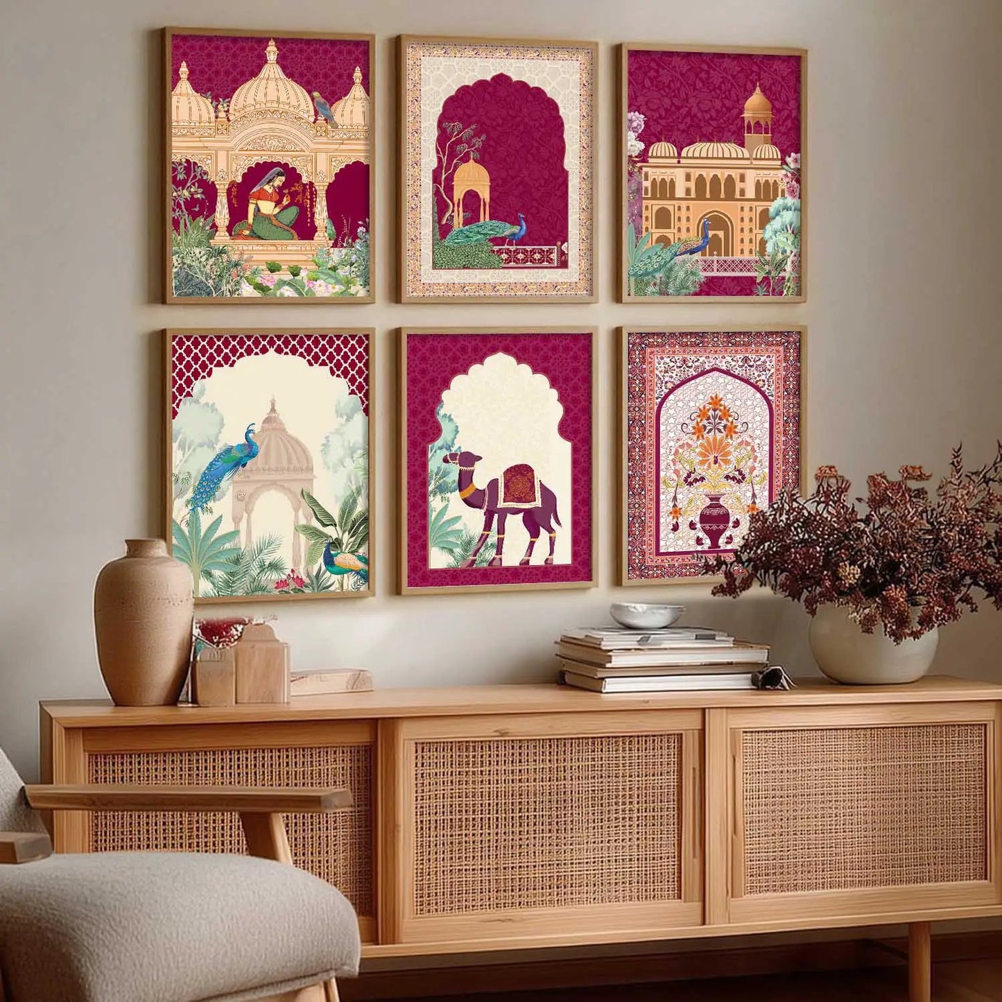Traditional Indian Inspired Madhubani Art Prints with Frame for Living Room