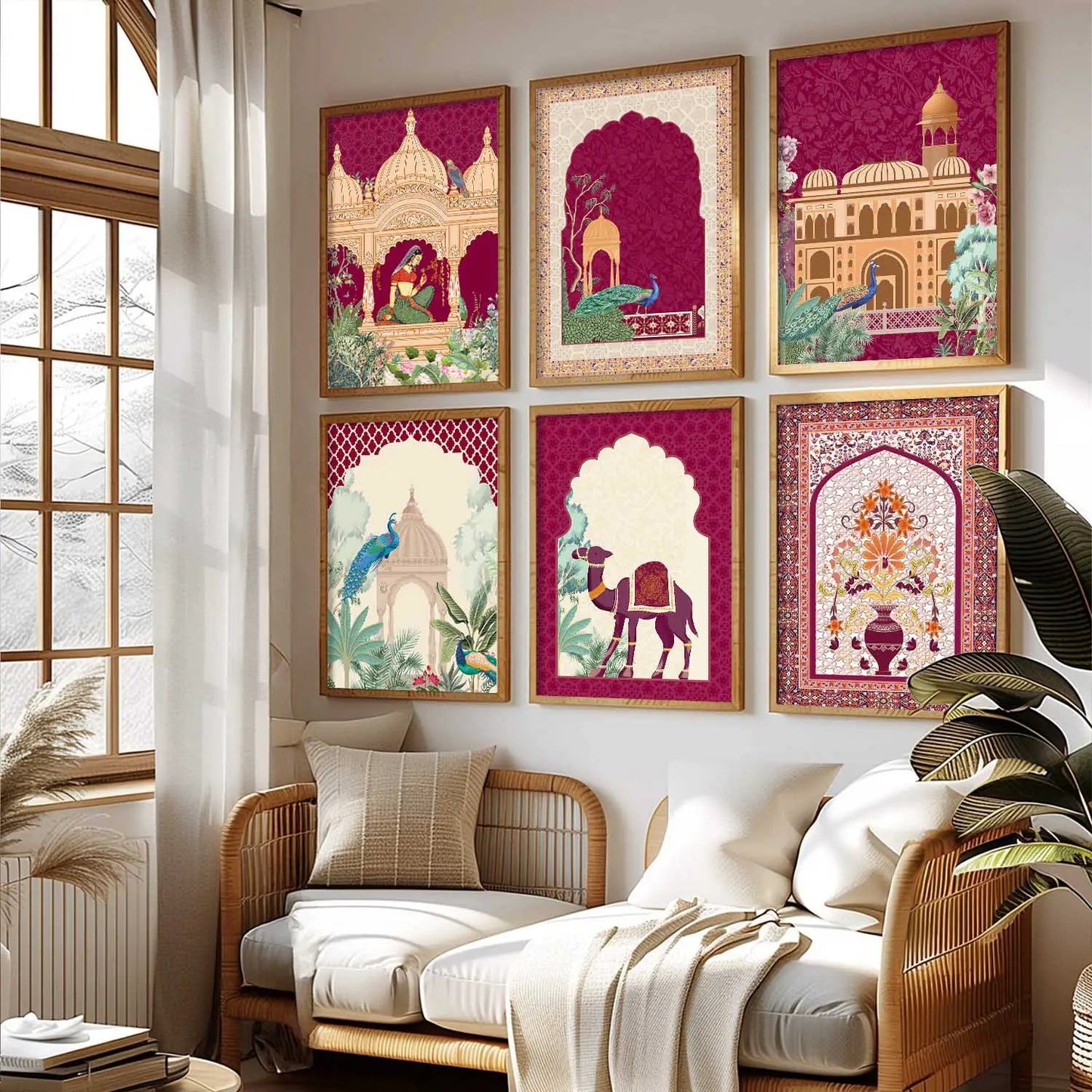 Traditional Indian Inspired Madhubani Art Prints with Frame for Living Room