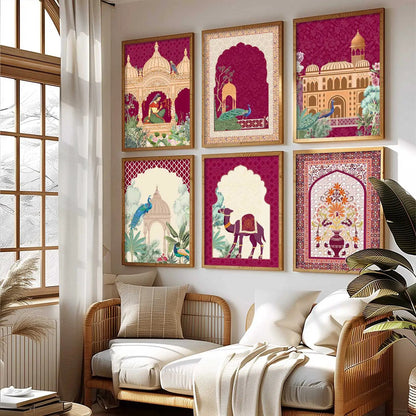 Traditional Indian Inspired Madhubani Art Prints with Frame for Living Room
